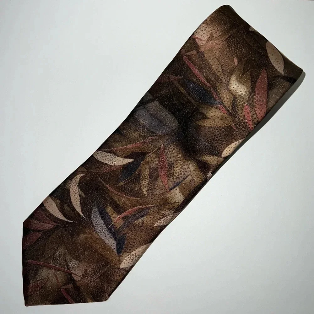 Christian Dior Monsieur Brown Abstract Leaf Nature Print Office Necktie Mens Tie